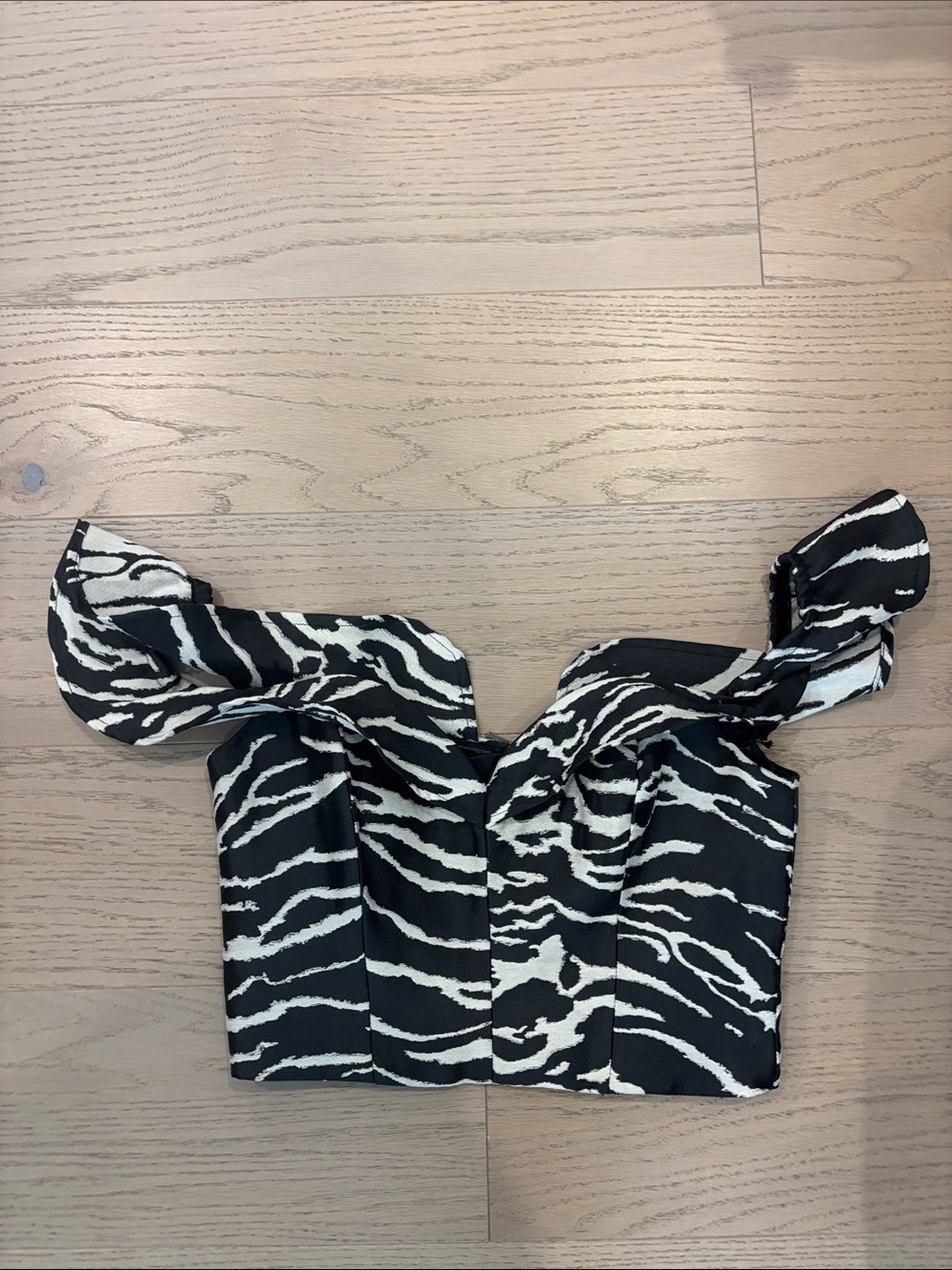 Bardot Black & White Zebra Off-Shoulder Crop Top